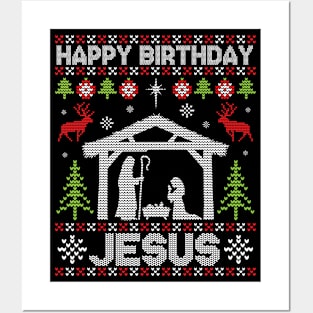 Ugly Sweater Reindeers Snow Noel Trees Happy Birthday Jesus Posters and Art